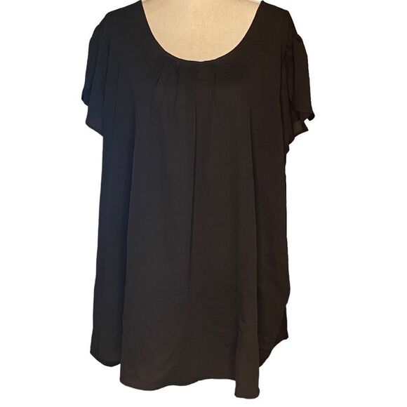 Torrid Wm’s Sz 4 Black Tulip Sleeve Chiffon Relaxed Fit Double Tie Back Blouse - Picture 1 of 5
